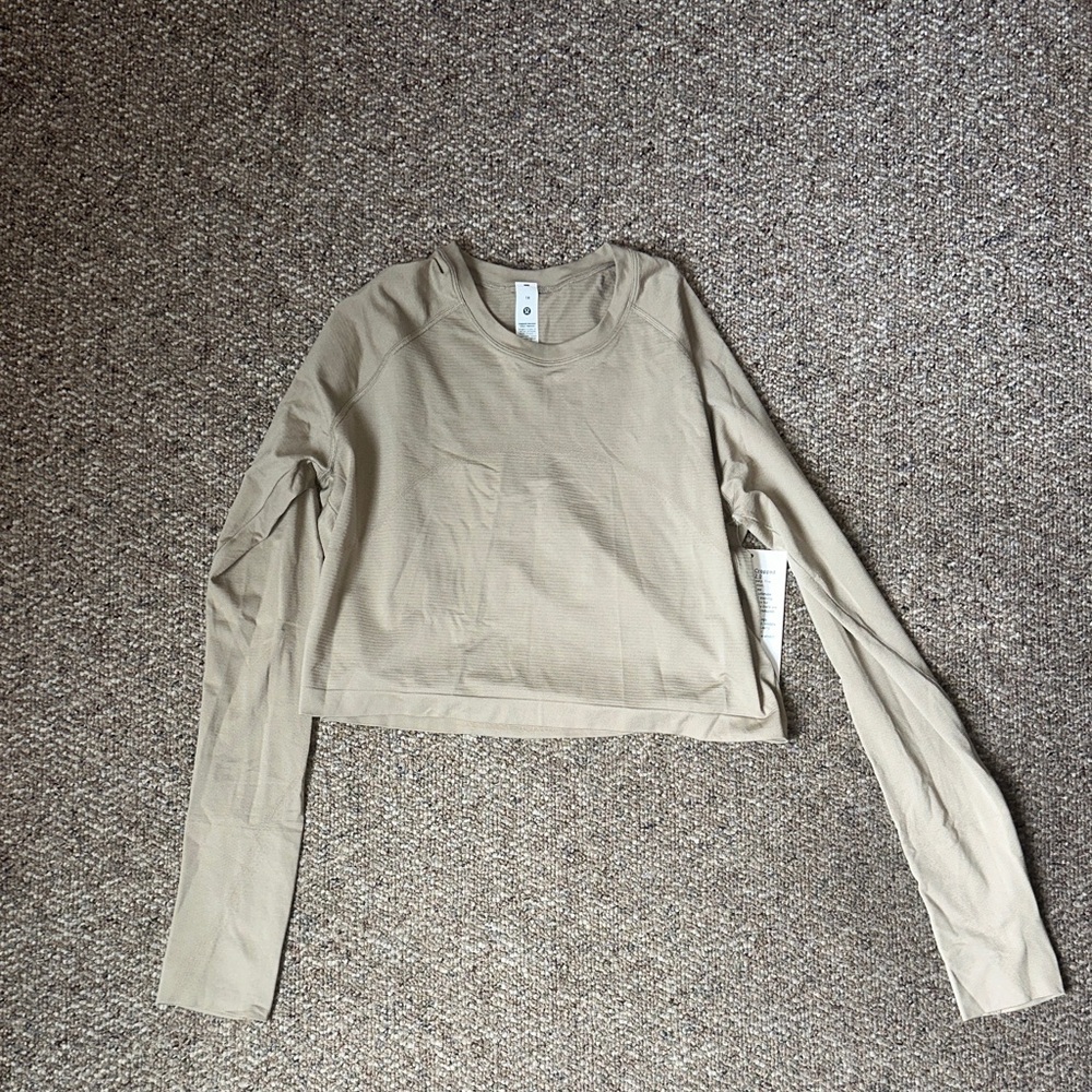 Lululemon Swiftly Tech Long Sleeve Crop Top — Beige